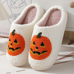 Halloween Pumpkin Cartoon Slippers Warm Winter Slippers Men And Women Couples Indoor House Shoes - GrandNonStop