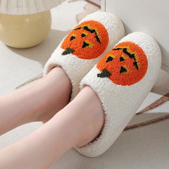 Halloween Pumpkin Cartoon Slippers Warm Winter Slippers Men And Women Couples Indoor House Shoes - GrandNonStop