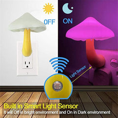 LED Night Light Mushroom Wall Socket Lamp EU US Plug Warm White Light-control Sensor Bedroom Light Home Decoration - GrandNonStop
