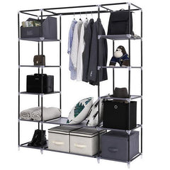 69" Portable Clothes Closet Wardrobe Storage Organizer with Non-Woven Fabric Quick and Easy to Assemble Extra Strong and Durable Gray - GrandNonStop
