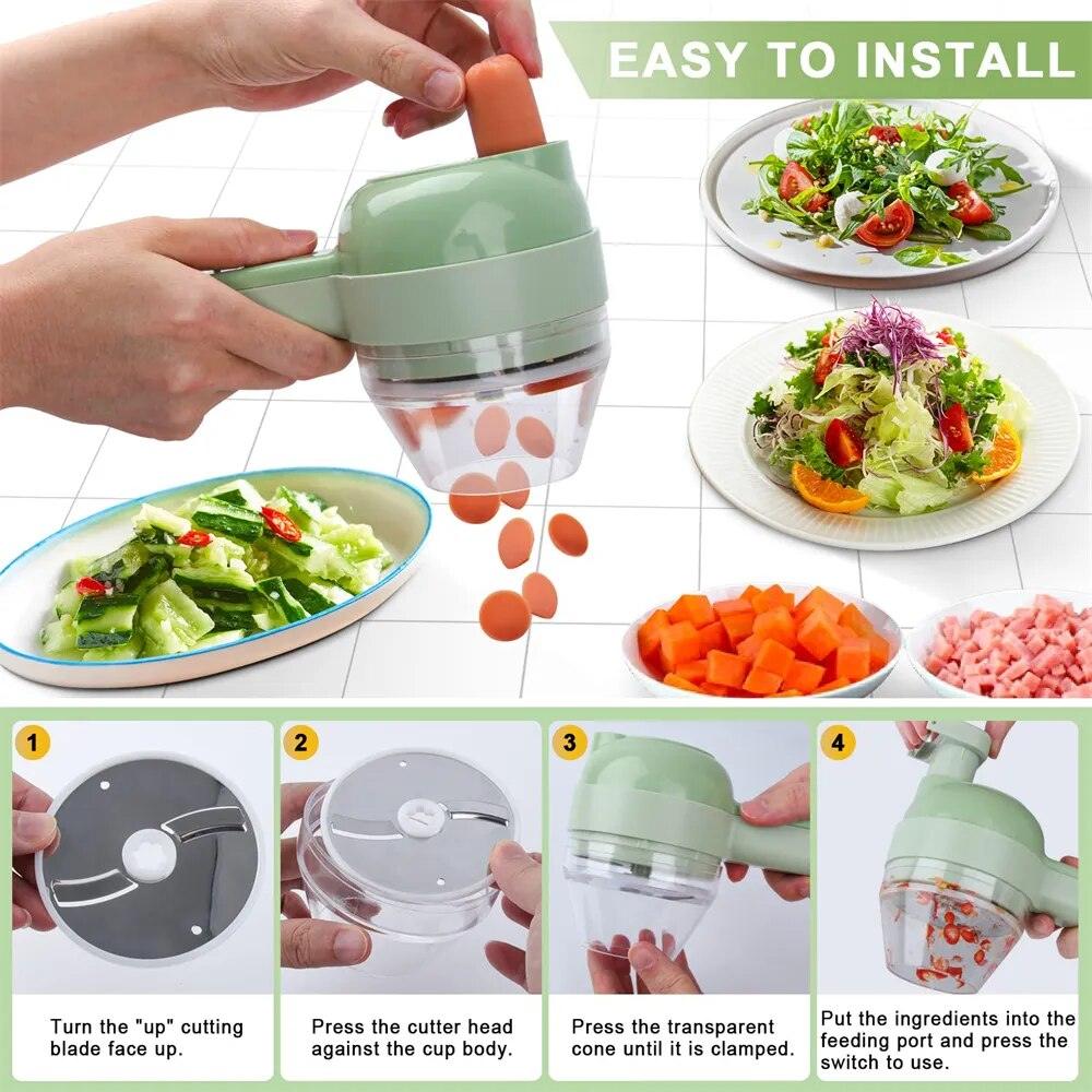 Portable 4 in 1 Handheld Electric Vegetable Slicer USB Rechargeable Food Processor Garlic Chili Onion Celery Ginger Meat Chopper - GrandNonStop