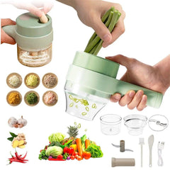 Portable 4 in 1 Handheld Electric Vegetable Slicer USB Rechargeable Food Processor Garlic Chili Onion Celery Ginger Meat Chopper - GrandNonStop