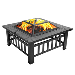 Portable Courtyard Metal Fire Pit with Accessories Black - GrandNonStop